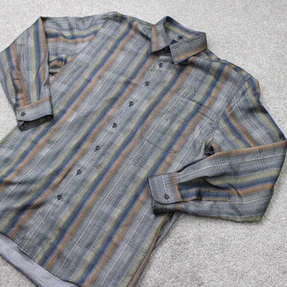 Haupt Shirt Mens 16 1/2, 41/42, Large Gray/Brown Striped Long Sleeve Button Up - Picture 4 of 12